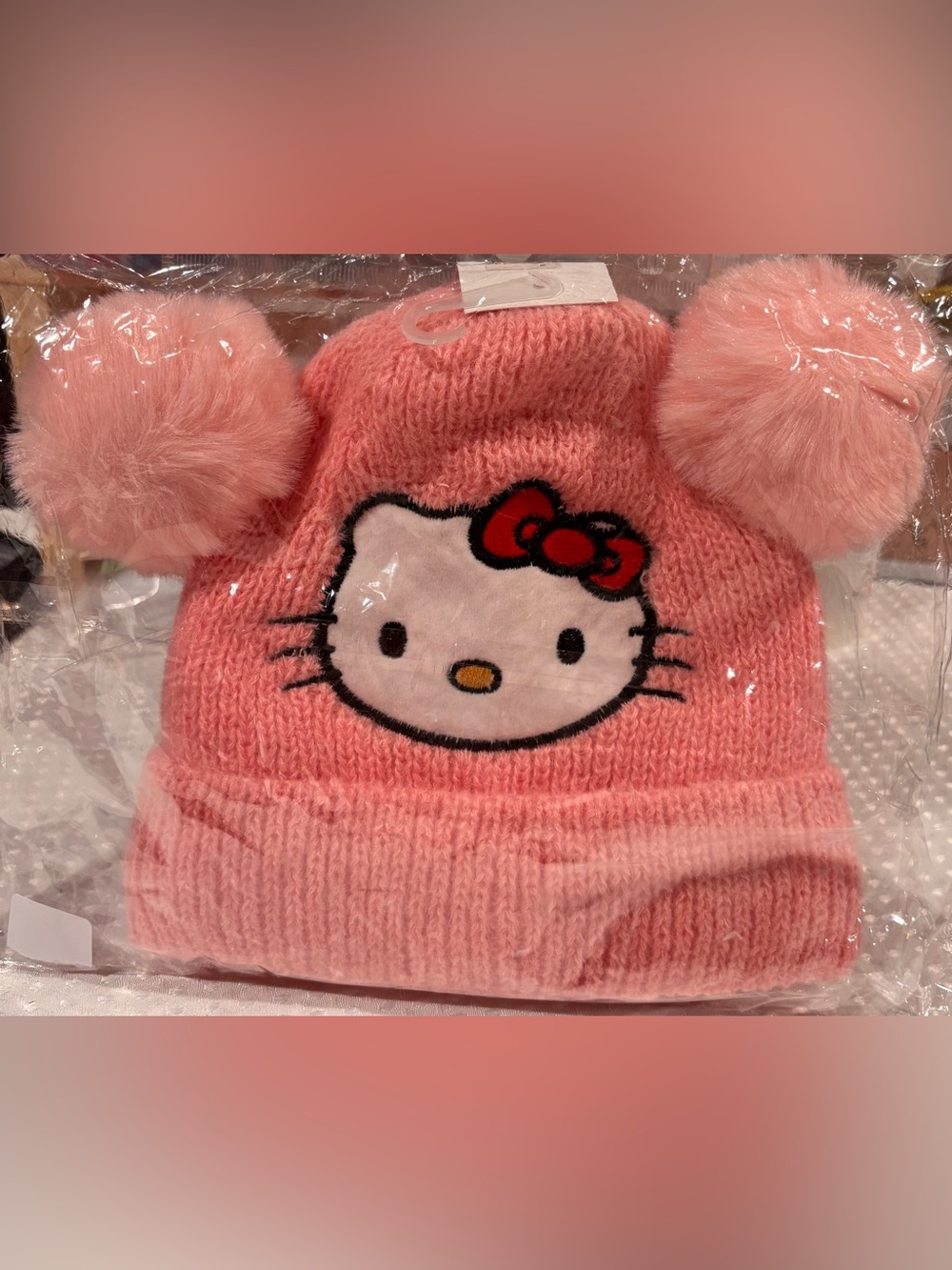 Hello Kitty Pink Knit Pom Pom Beanie